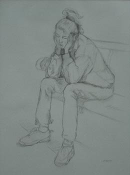 Linda F. Harris, Drawing, Pondering,  charcoal 16x23