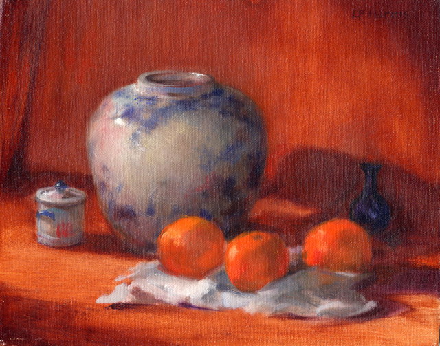 Linda F. Harris, Vases and Oranges, oil, 8x10