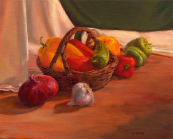Linda F. Harris - Garlic, Onions and Peppers, oil, 11x14